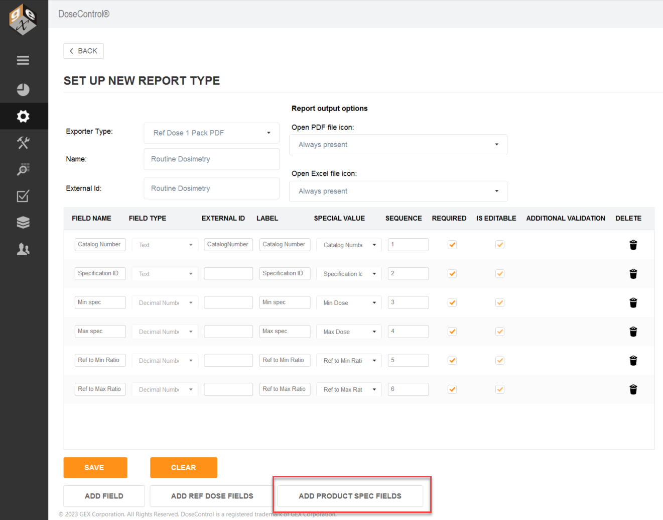 Setup Report Headers for Use with the Product Specification Module